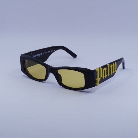 Palm Angels PERI007 ANGEL 1018 Sunglasses Black Rectangle Frame, Yellow Lenses - Picture 1 of 11